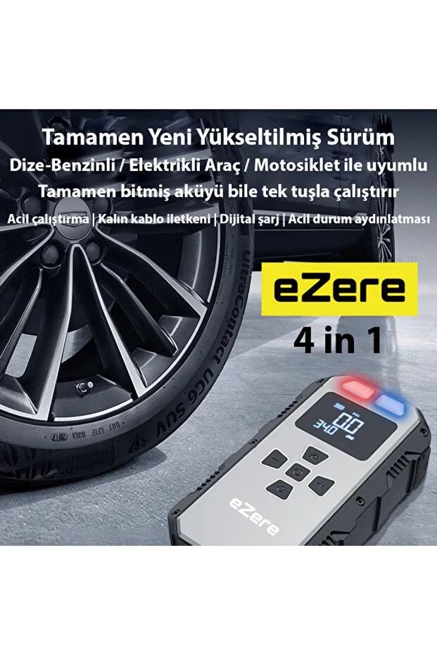 4 in 1 Lastik Sisirme Pompası, Powerbank Ve Starter Akü Takviye cihazı